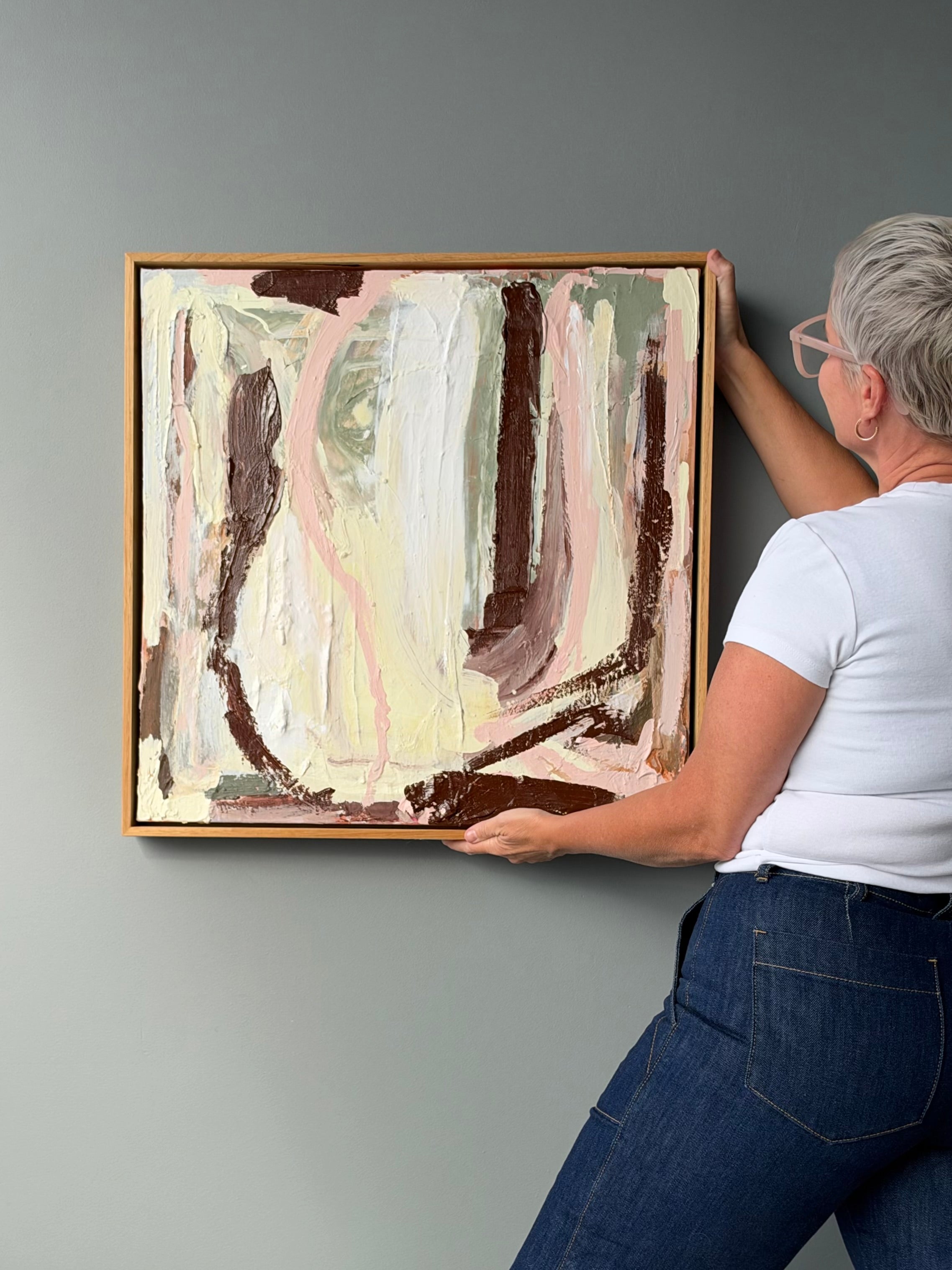 Warm Hug Original Art (63x63cm) Framed in Raw Oak