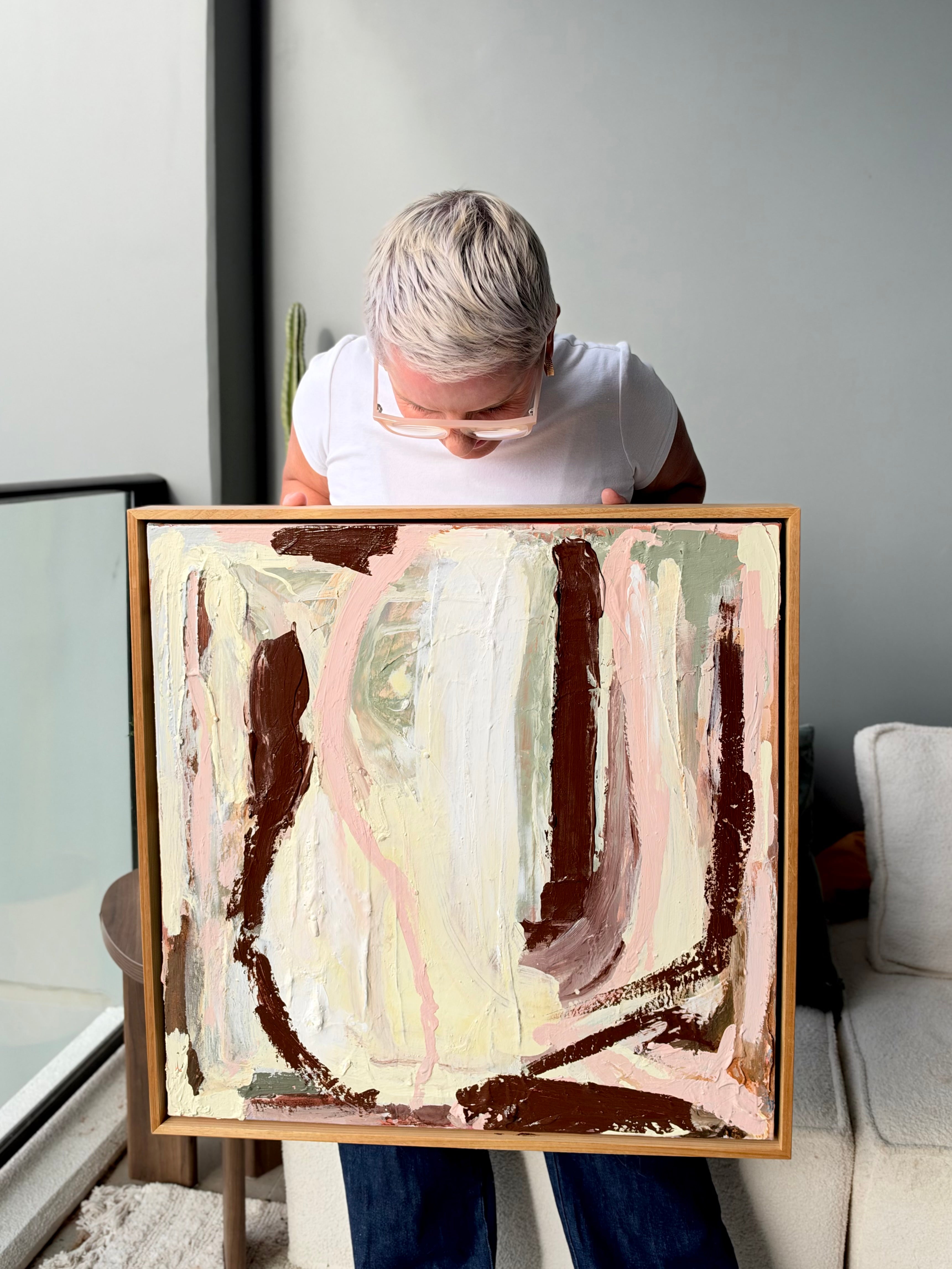 Warm Hug Original Art (63x63cm) Framed in Raw Oak