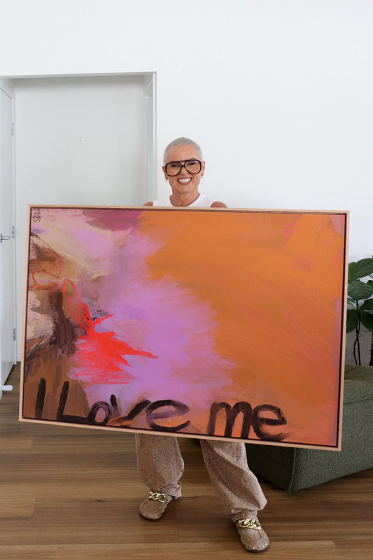 I Love Me - 84x118 cm Framed Raw Oak