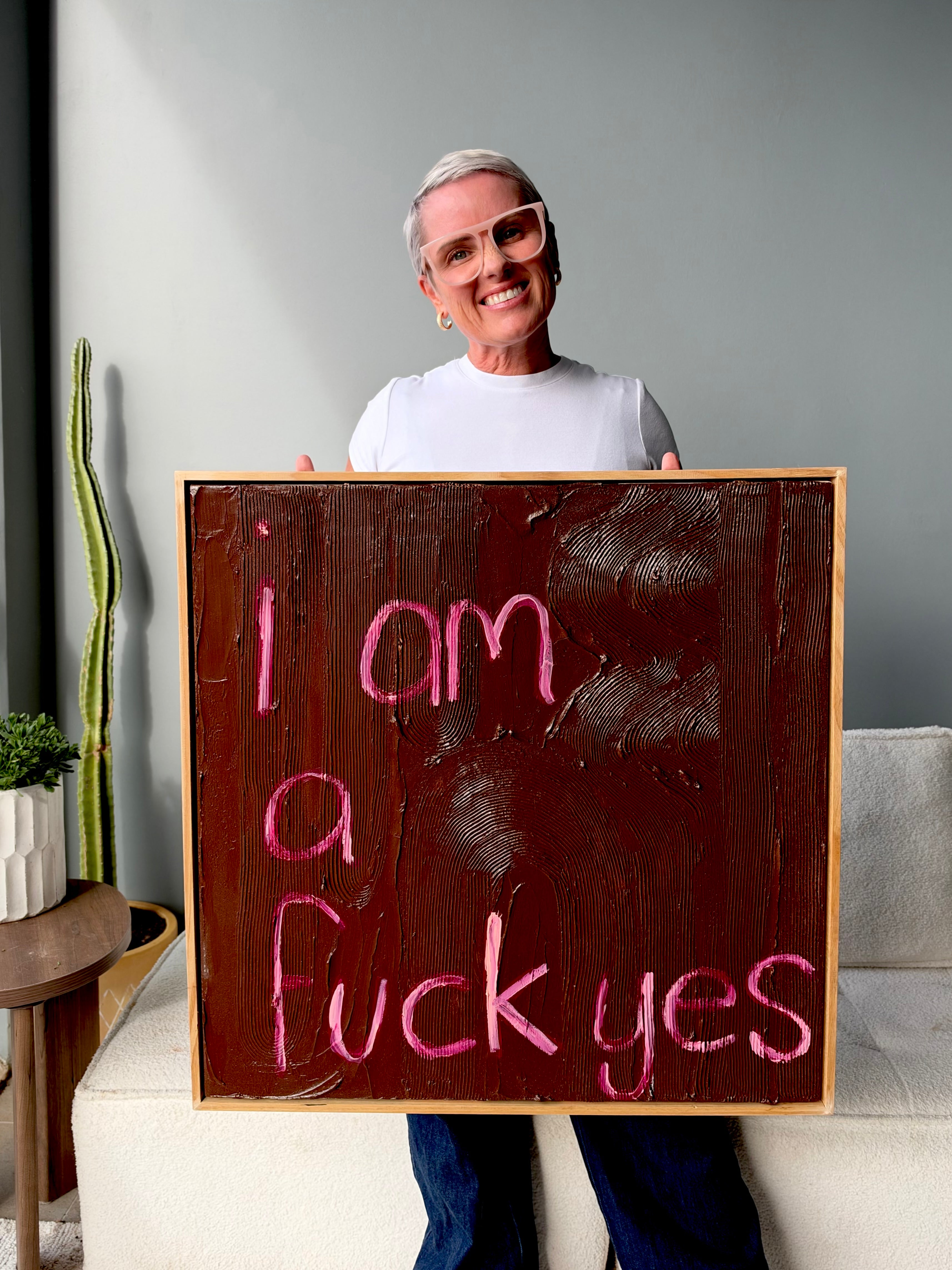 Fuck Yes Original Art (73x73) Framed in Raw Oak